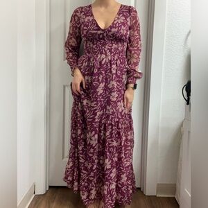 Patrons of Peace Plum and Cream Floral Maxi Dress
